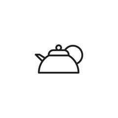 A simple line drawing of a kettle with a spout, handle, and lid with a knob.