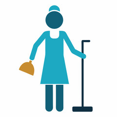 House cleaning person icon vector silhouette illustration isolated on white background