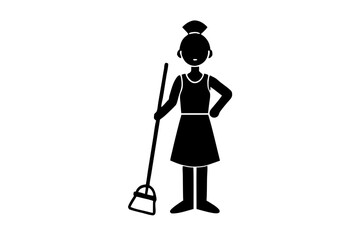 House cleaning person  icon vector silhouette illustration isolated on white background