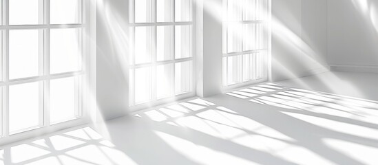 Illuminating interior with sunbeams streaming through large windows in room