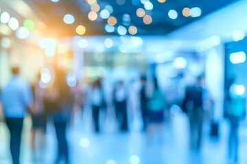 Blurry Background of People in an Indoor Space with Abstract Lights and Bokeh Effect Creating a Dynamic and Modern Atmosphere for Events