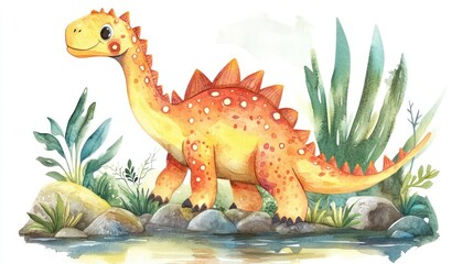 Cute dinosaur by a water source