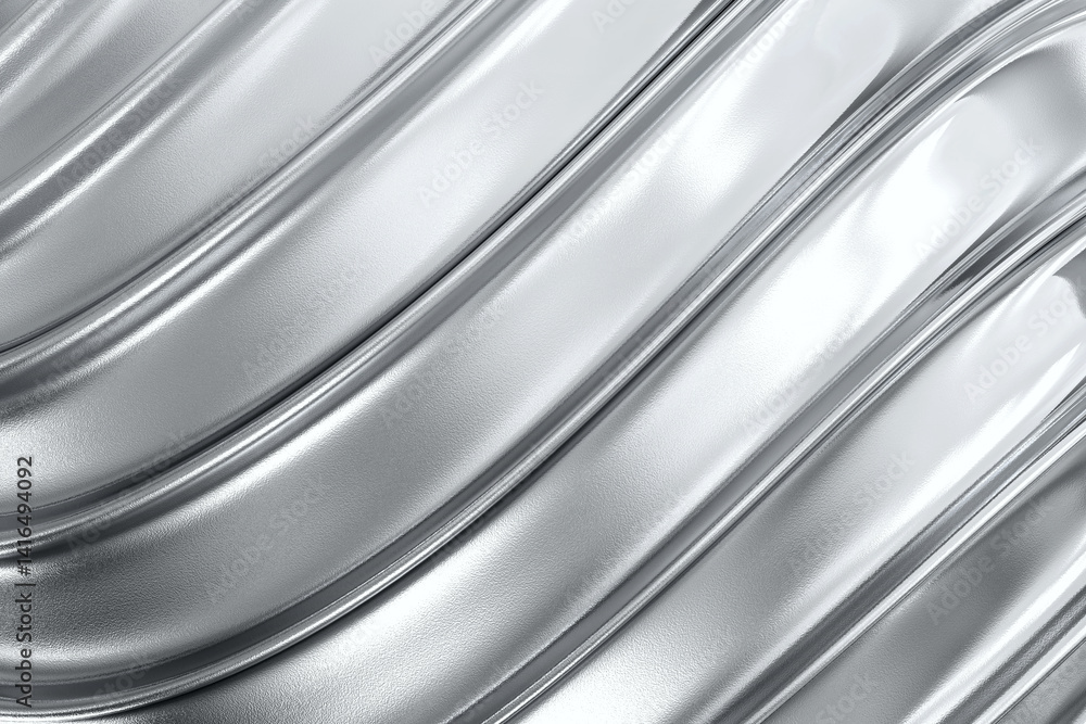 Poster sleek silver metallic wave pattern with modern flowing curves and high gloss reflective surface forf
