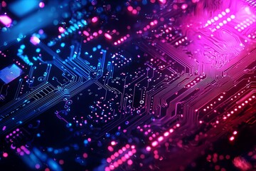 Fototapeta premium Colorful abstract circuit board design showcasing intricate patterns and glowing lights, ideal for technology, innovation, and digital themes in visuals.