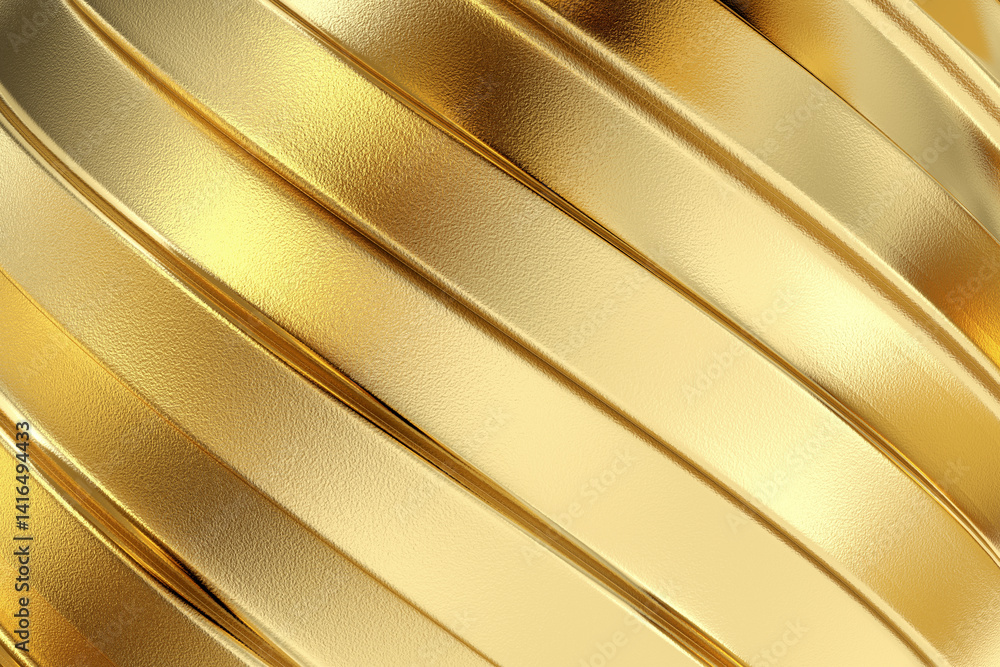 Poster curved golden wave pattern with radiant highlights, creating soft and luxurious metallic surface wit