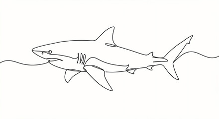 Fototapeta premium Shark Swimming One Line Art Design Minimalist Black and White