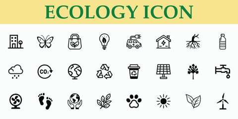 24 Ecology Nature icon set, recycle, renewable energy, forest, wind power.