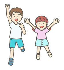 ジャンプする2人の子どものイラスト
