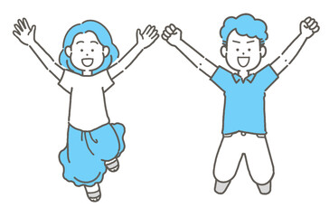 ジャンプする2人の大人イラスト
