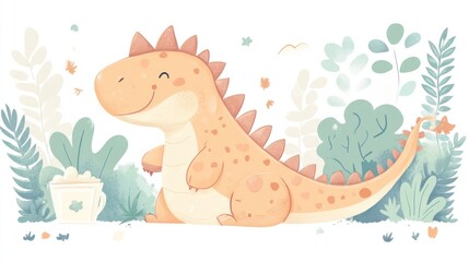 Cute dinosaur illustration in pastel colors