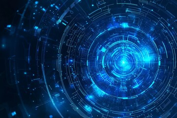 Obraz premium Futuristic Abstract Digital Background with Circular Patterns and Glowing Lines in Vibrant Blue Colors for Technology and Innovation Themes