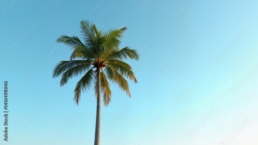 Poster the image shows a tall palm tree standing in the middle of a field