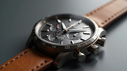 The image shows a close up of a watch on a table