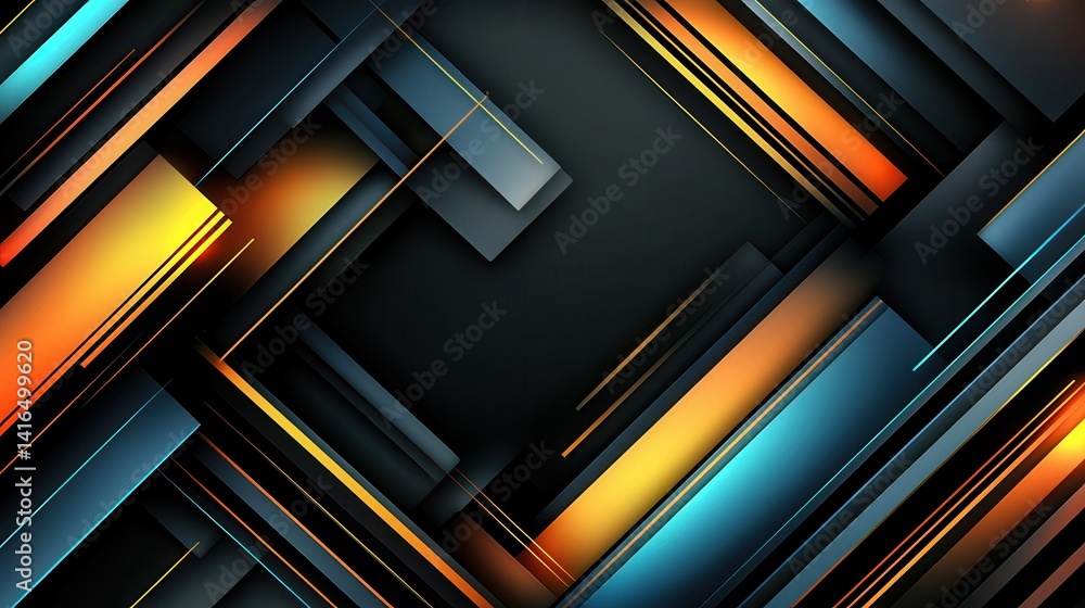 Poster abstract colorful lines and shapes on dark background