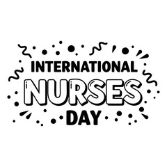 Obraz premium Bold, stylized text celebrating International Nurses Day. Fun, cartoon graphic elements. Ideal for advertising, social media, or editorial pieces related to healthcare and appreciation.