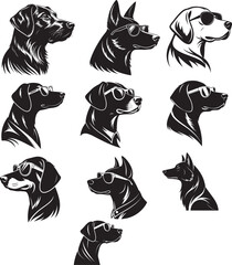 set of dogs silhouettes