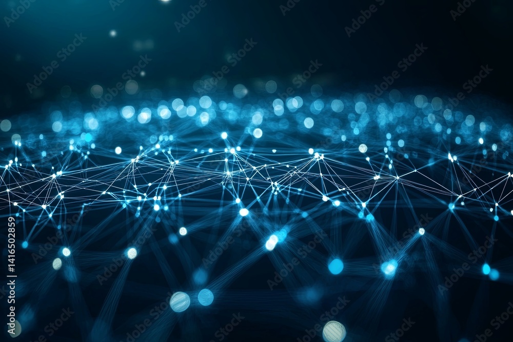Poster abstract digital network connection plate with bright blue lights illustrating data flow and technol