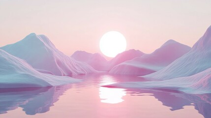 Pastel ice mountains reflecting a soft sunset.