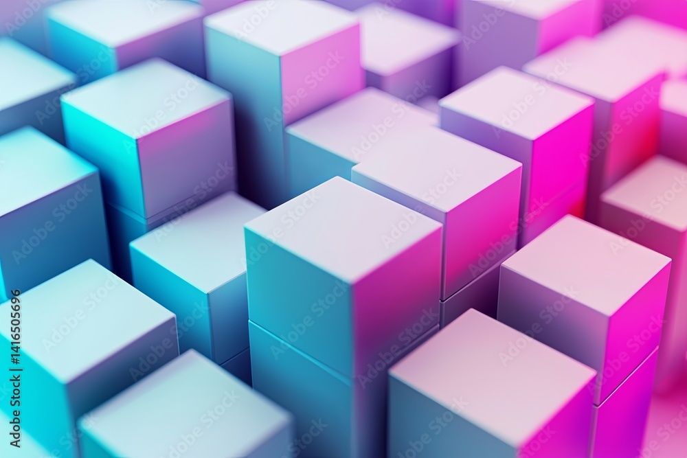 Poster abstract geometric composition of colorful cubes showcasing depth and perspective with soft lighting