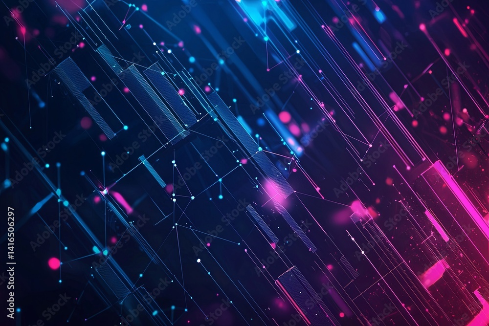 Poster abstract digital background with neon lines and dots creating a futuristic atmosphere in bright blue