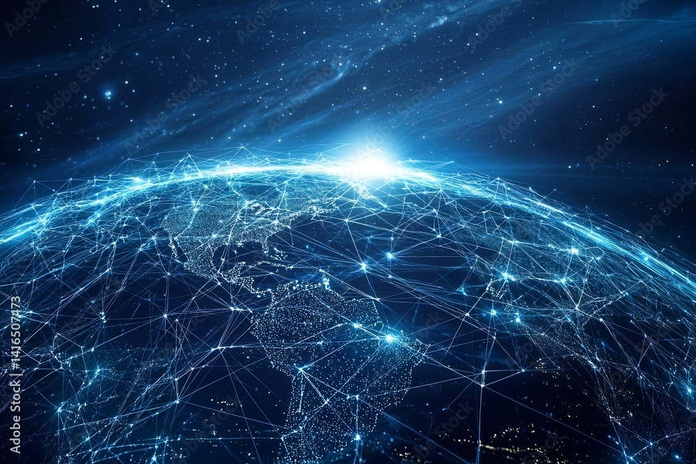 Poster stunning view of earth from space highlighting global connectivity and network integration with brig