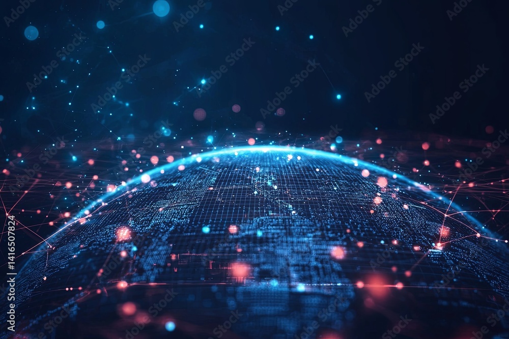 Aufkleber a stunning visualization of a global network with bright connections and a digital earth in an abstr
