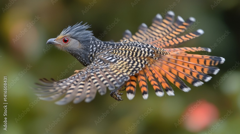 Poster a mesmerizing display of nature featuring a bird in full flight boasting vibrant plumage and unique 