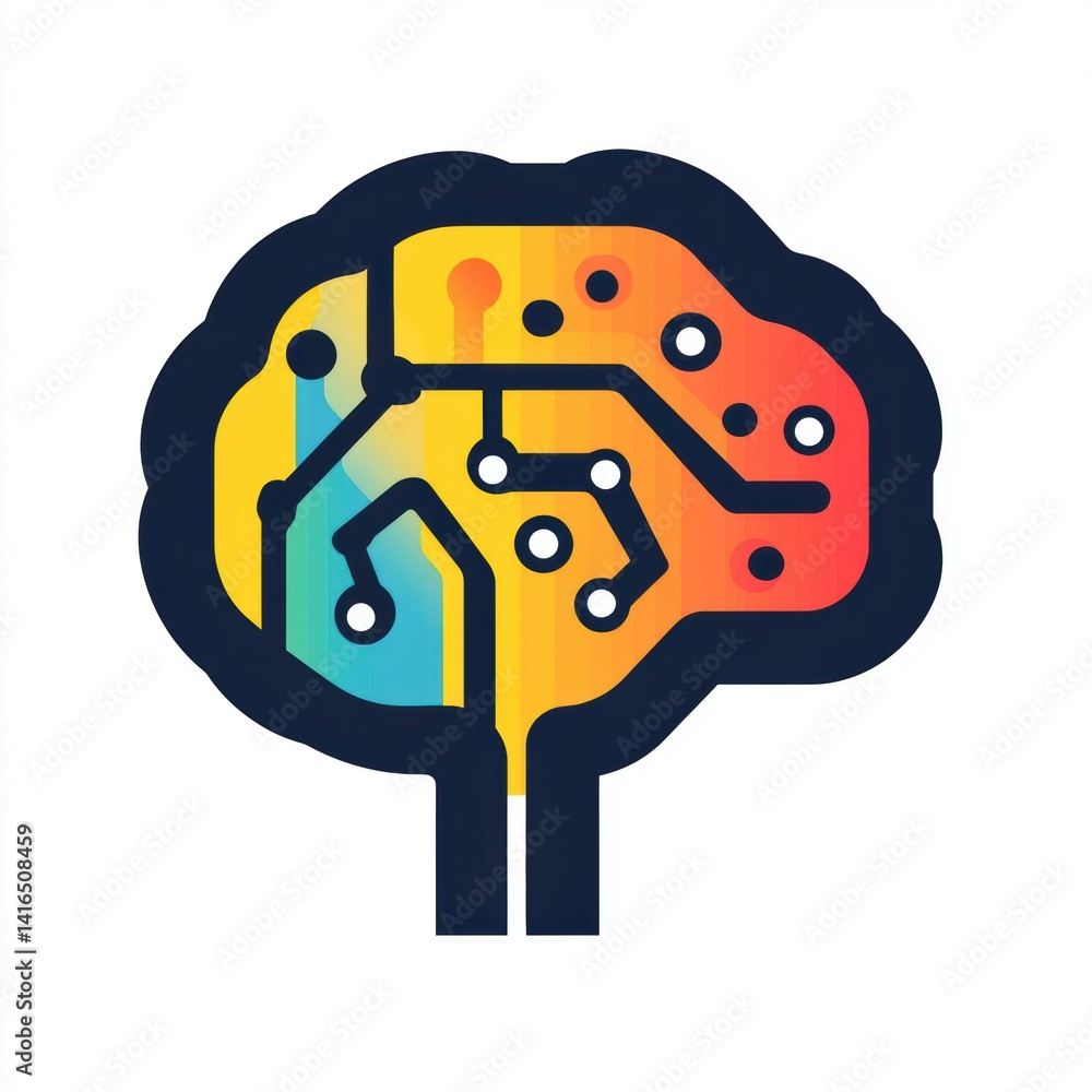 Poster abstract artificial intelligence brain logo illustrating neural network technology and digital circu