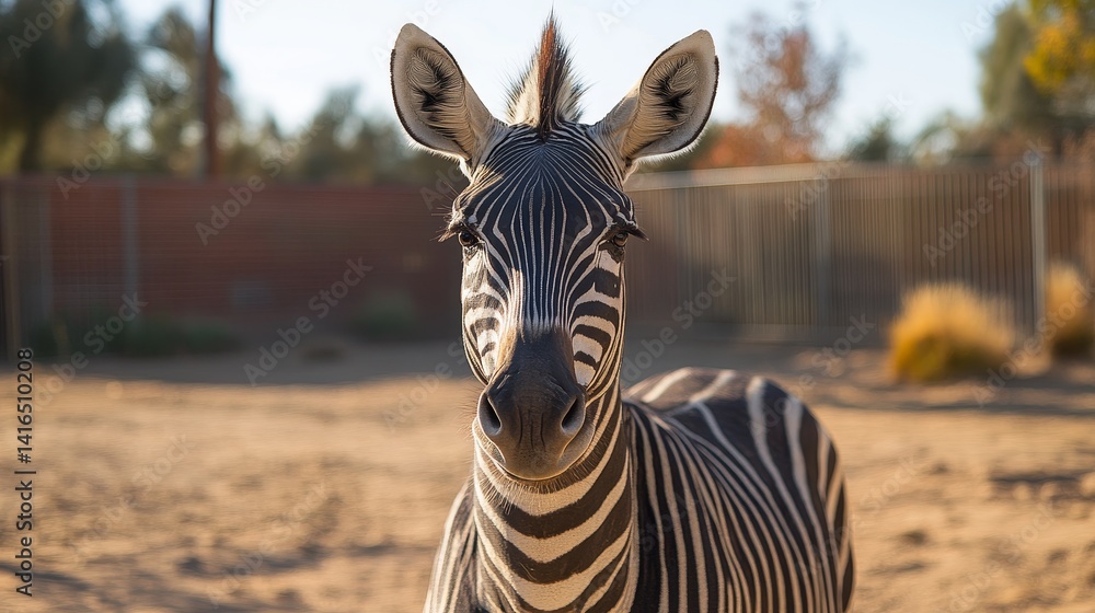 Poster captivating zebra portrait showcasing unique stripes and expressive eyes in a natural habitat creati