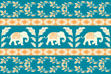 Beautiful Thailand,elephant pattern,floral,thai pattern,seamless,Traditional,ethnic,fabric pattern for textiles,rugs, wallpaper,clothing, sarong,batik,print,background,illustration,vector