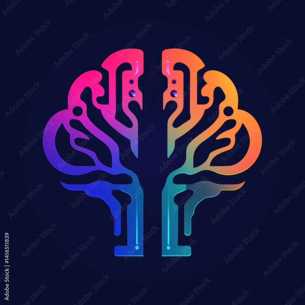 Poster artificial intelligence symbol: a vibrant brain-tree design for technology and innovation concepts