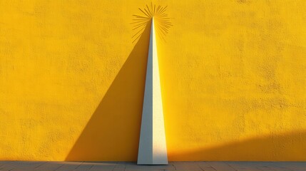Abstract White Spire Against Vibrant Yellow Wall
