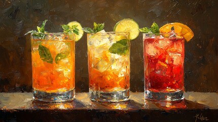 Vibrant cocktails on a bar