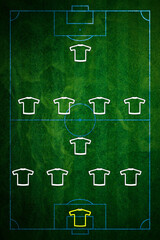 Players positioned on a green football field 4-1-4-2