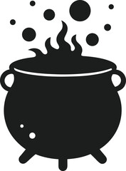 Flat Black Cauldron with Steam, Halloween Theme