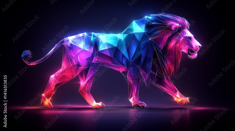Aufkleber radiant lion polygon art unleashing vibrancy abstract digital rendering modern illustration geometri