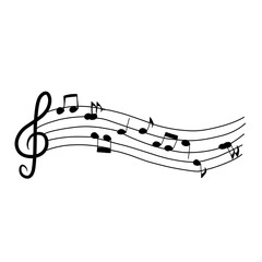 Song and music wave with notes on lines and keys Isolated vector background vintage symphony