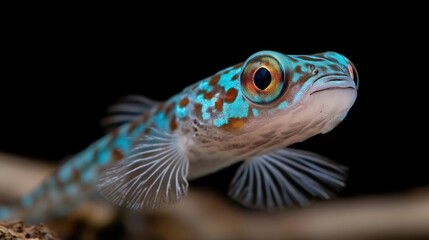 Obraz premium Close-up of a vibrant small fish with intricate blue and brown patterns