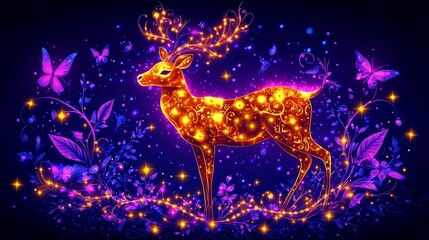 Luminousdeer amidst mystical flora and celestial butterflies enchanting glowing fauna sparkling nature luminous wildlife ethereal scene fairytale forest