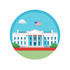 White House illustration with flag and trees