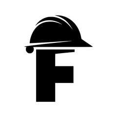 Fototapeta premium Letter F Designed with Construction Worker Theme, Stylized black letter F wearing a construction hard hat, merging industrial safety and bold typography for creative design use.