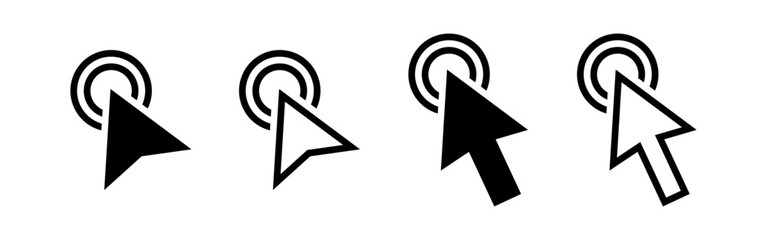 Vector isolated Arrow Cursor icon set in black outline and fill