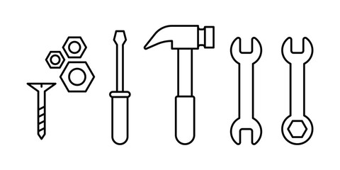 Vector isolated Mechanic Tools icon set in black outline