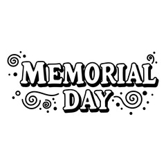 Fototapeta premium Bold, stylized Memorial Day text with decorative swirls and dots. Perfect for patriotic advertising or editorial use.