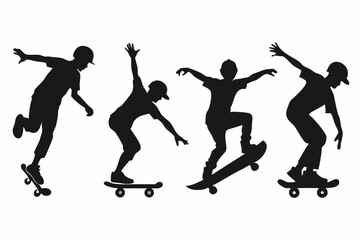 set of Skateboarding vector silhouette illustration isolated on white background