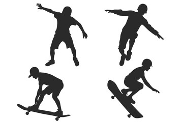 set of Skateboarding vector silhouette illustration isolated on white background