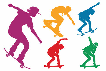 set of Skateboarding vector silhouette illustration isolated on white background