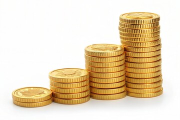 Gold coin stack isolated on a white background, representing financial stability and investment. (Money)