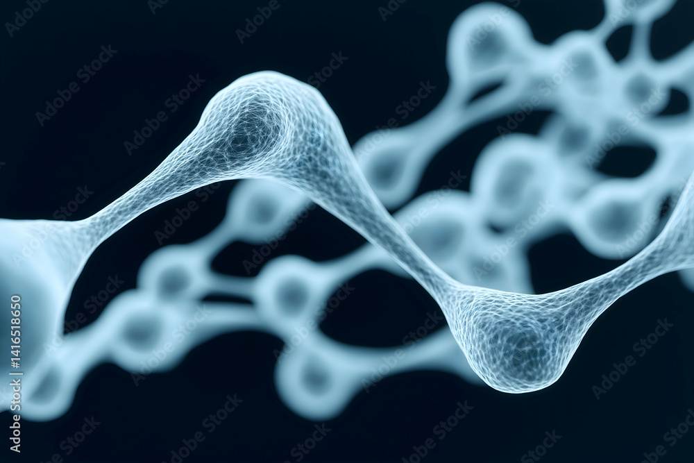 Poster a close-up view of interconnected molecular structures, showcasing intricate designs against a dark 