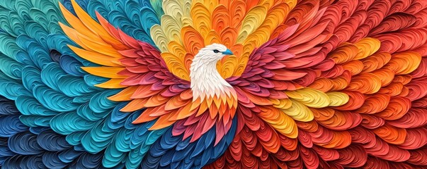 Obraz premium Vibrantly colored bird perched on a branch surrounded by lush green foliage in a bright sunny environment